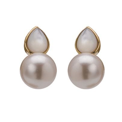 白蝶貝　クリスタルパールイヤリング ゴールドカラー