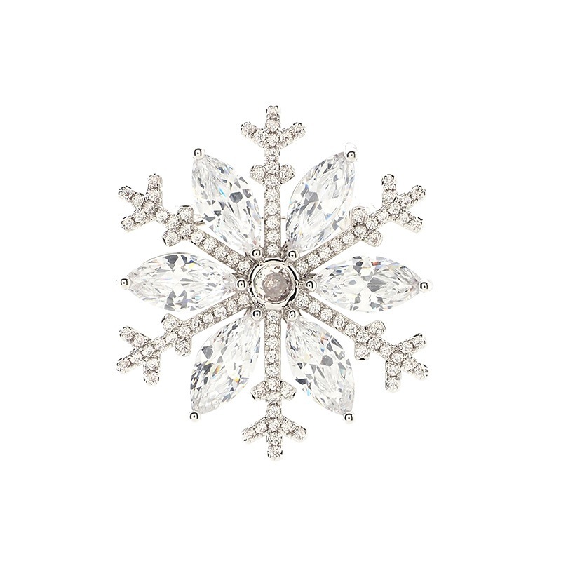 キュービックジルコニア　雪の結晶モチーフブローチ ロジュームカラー