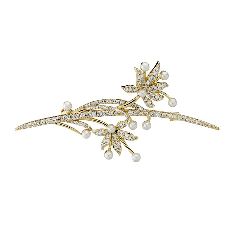 フラワーモチーフ　プラパールブローチ ゴールドカラー