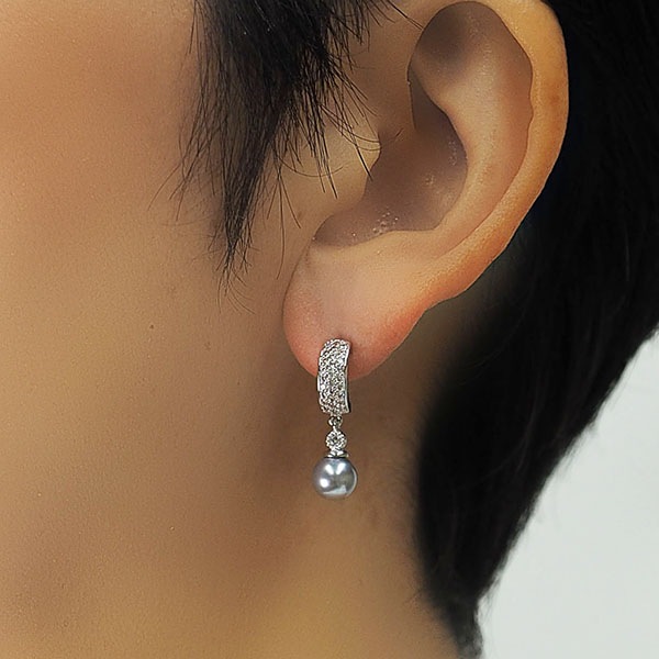 貝パール　クラシカルデザインピアス グレーカラー