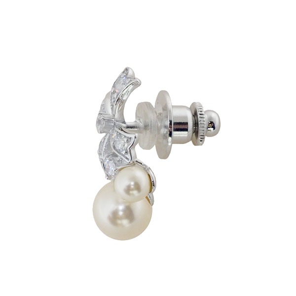 クリスタルガラスパール　リボンモチーフタックピン　クリームローズカラー