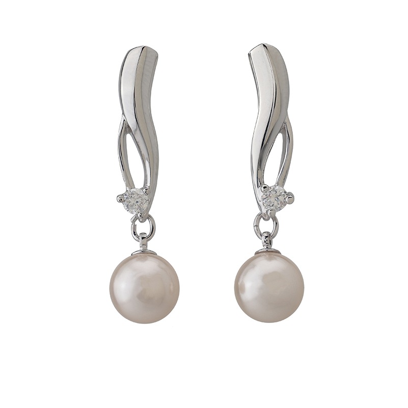 エレガントカーブ　ガラスパールイヤリング ロジュームカラー