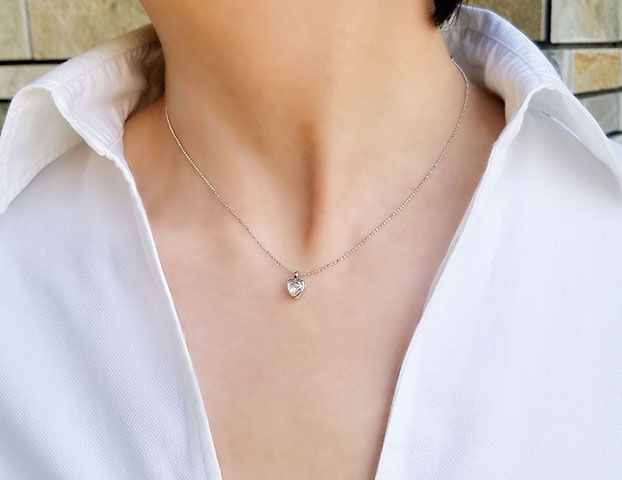 キュービックジルコニア プチペンダント ハートデザイン ロジュームカラー