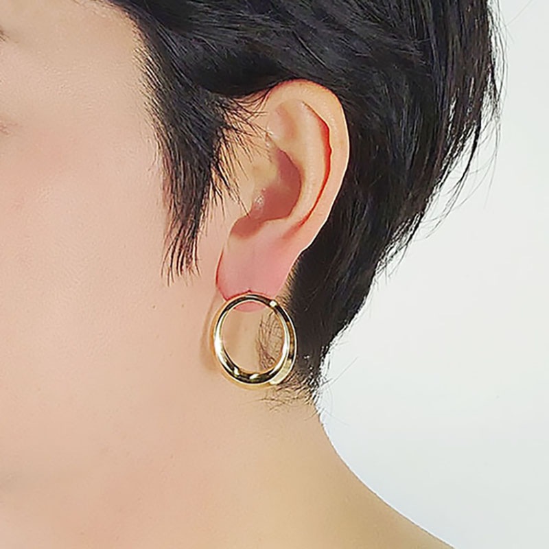 メタル オーバルリングピアス ゴールドカラー