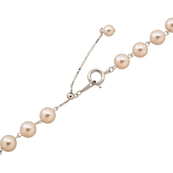 クリスタルガラスパール　草木モチーフ ネックレス　クリームローズカラー