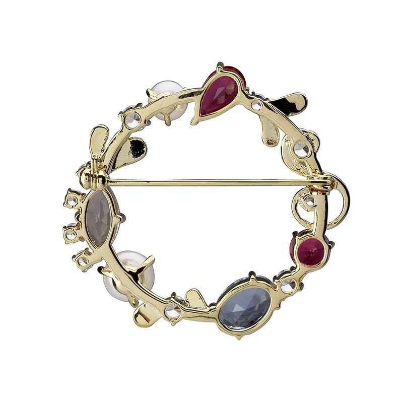 キュービックジルコニア マルチカラーデザインブローチ ゴールドカラー