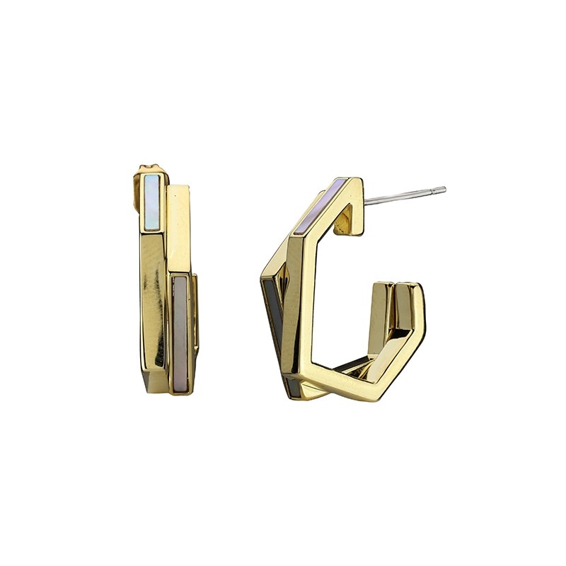 白蝶貝 デザインピアス ゴールドカラー