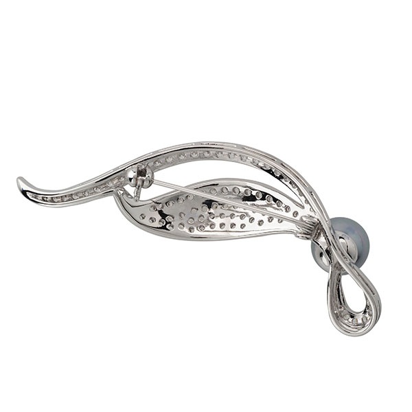 貝パール クラシカルデザインブローチ グレーカラー