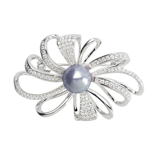 貝パール　クラシカルデザインブローチ グレーカラー