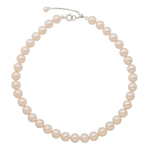 【冠婚葬祭におすすめ 入学式 卒業式 卒園式 フォーマル】 クリスタルガラスパール　1連ネックレス クリームローズカラー