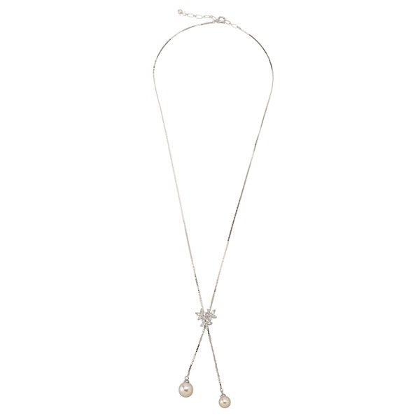 クリスタルガラスパール　フラワーモチーフスライドネックレス クリームローズカラー