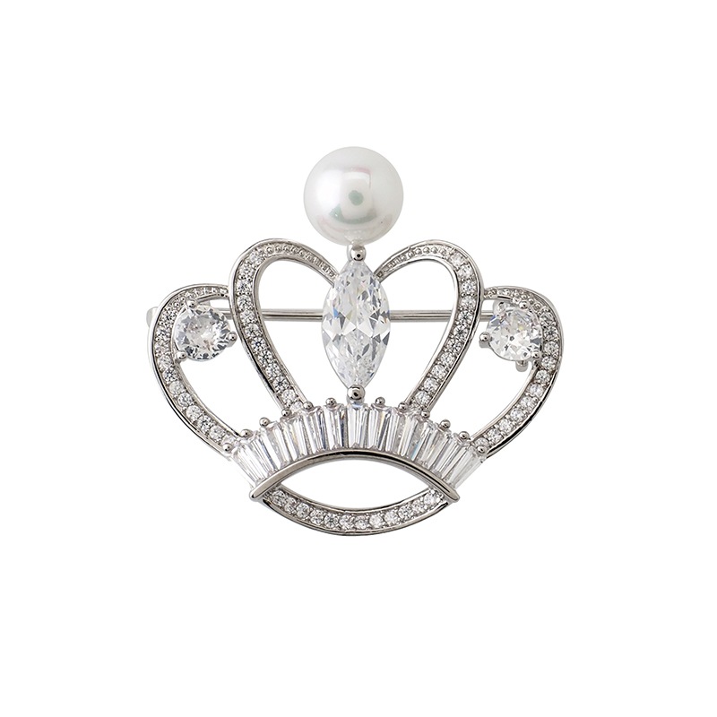 シェルパール　クラウンモチーフブローチ ロジュームカラー