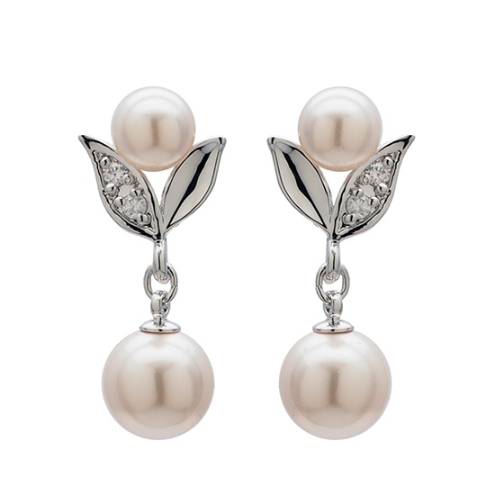 クリスタルガラスパール　草木モチーフ イヤリング クリームローズカラー