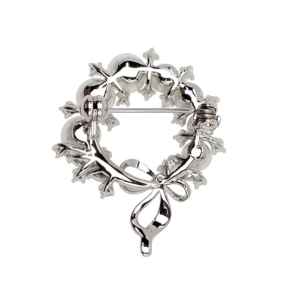 パールリース　リボンアクセントブローチ ロジュームカラー