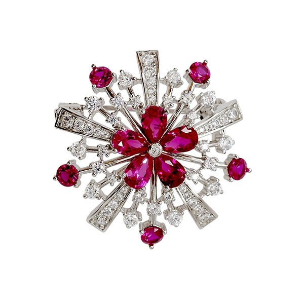 ルビーカラー フラワーモチーフブローチ ロジュームカラー