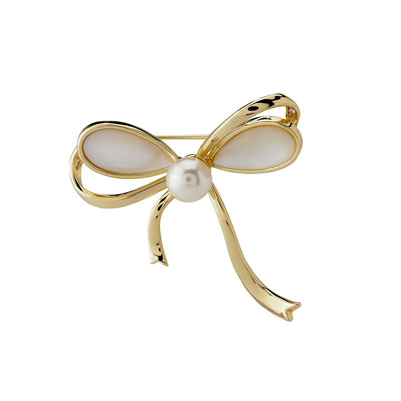 マザーオブパール　リボンモチーフブローチ ゴールドカラー