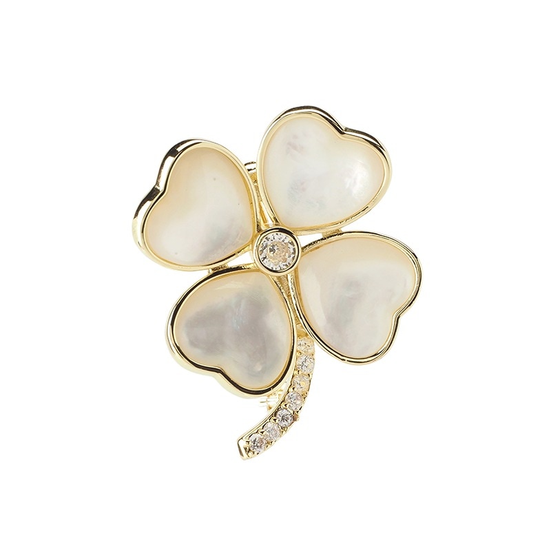 マザーオブパール クローバーモチーフブローチ ゴールドカラー
