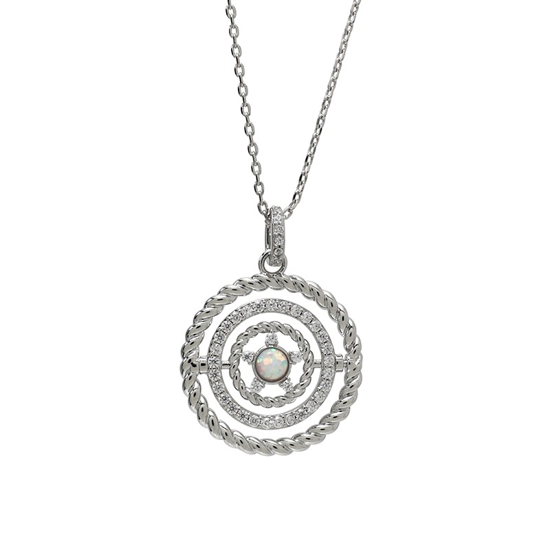 キュービックジルコニア　サークルデザイン　ネックレス ロジュームカラー