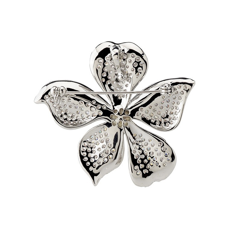 キュービックジルコニア フラワーモチーフブローチ ロジュームカラー