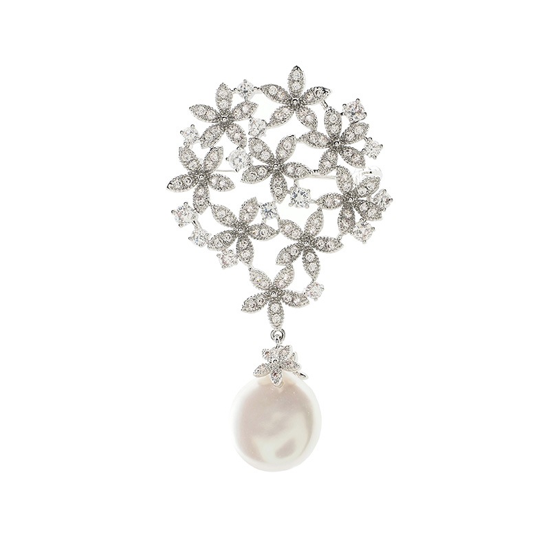 スィングパール フラワーモチーフブローチ ロジュームカラー