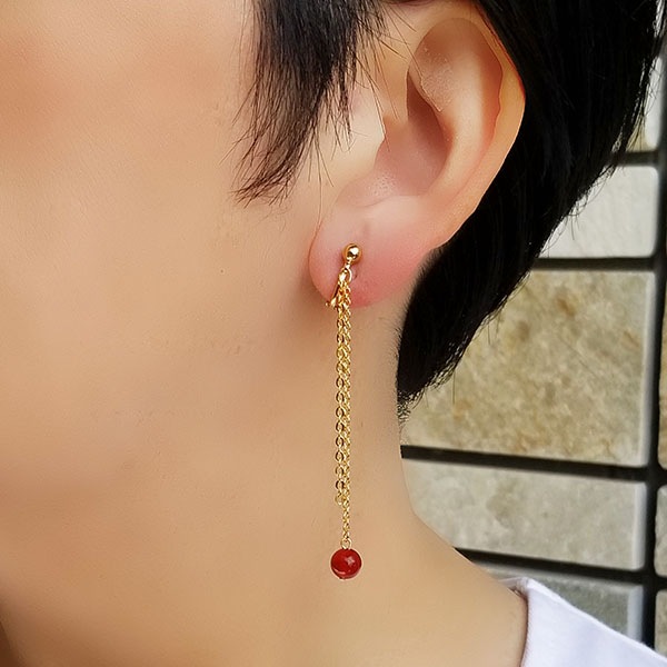 赤メノウ スィングデザインイヤリング 6mm ゴールドカラー