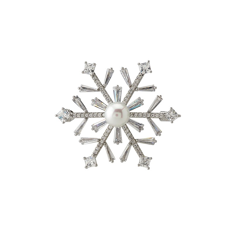 キュービックジルコニア　雪の結晶モチーフブローチ ロジュームカラー