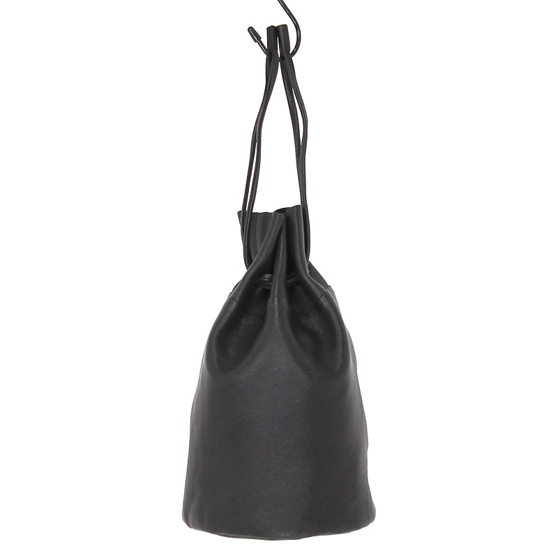 MOTO 黒 巾着レザー ショルダーバッグ 本革巾着バック ショルダー付 ブラック 大人レザーhashimoto 匠