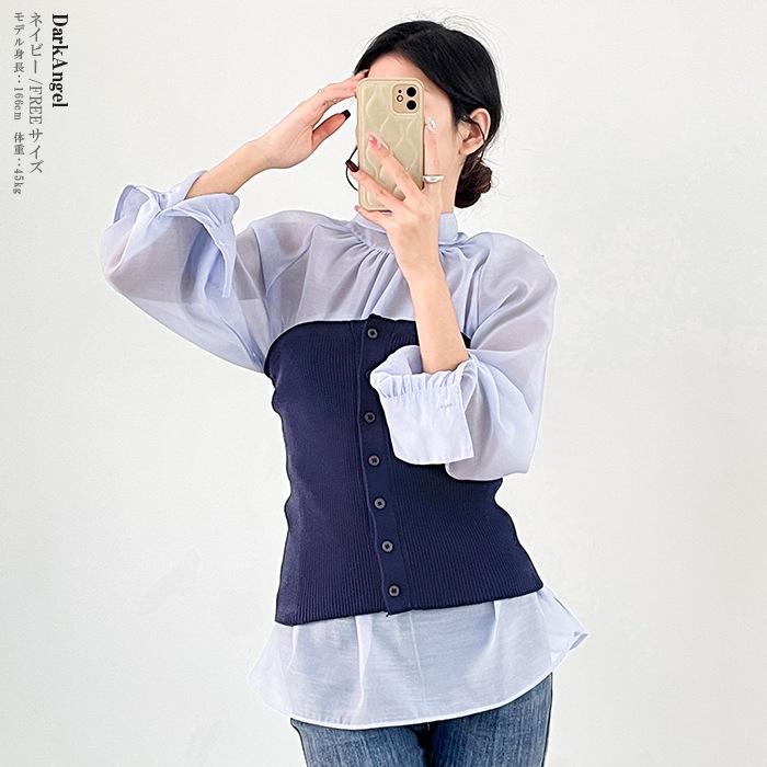 5color 3wayランタンスリーブシアーブラウス　■注文日から20営業日以内出荷予定■