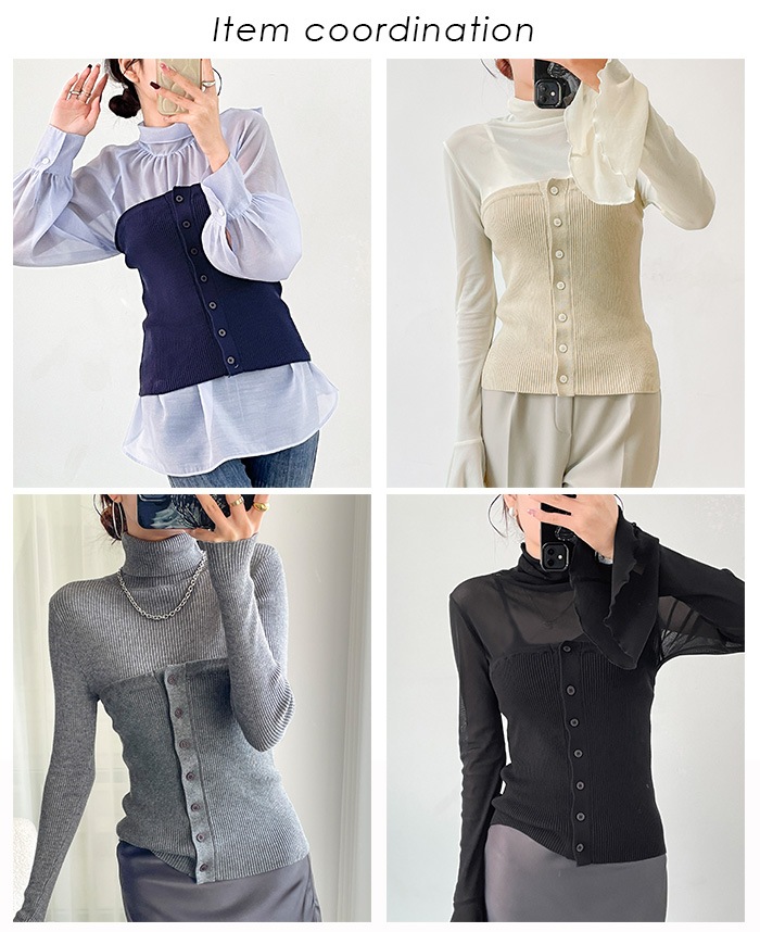 5color 3wayランタンスリーブシアーブラウス　■注文日から20営業日以内出荷予定■