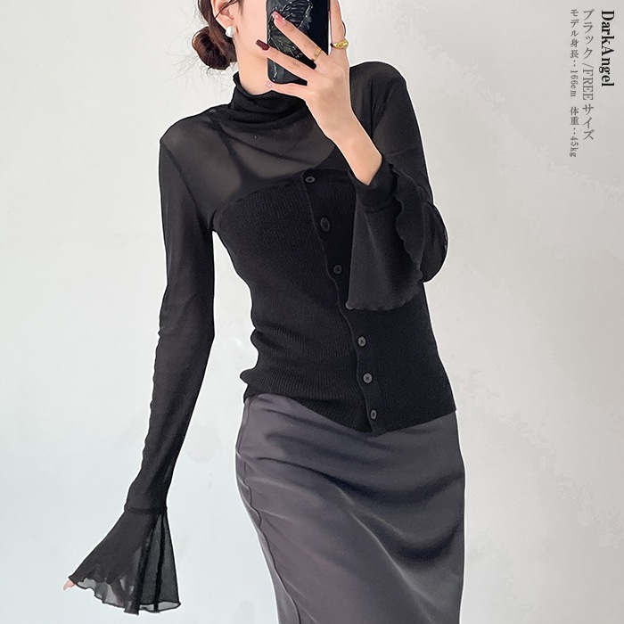 5color 3wayランタンスリーブシアーブラウス　■注文日から20営業日以内出荷予定■