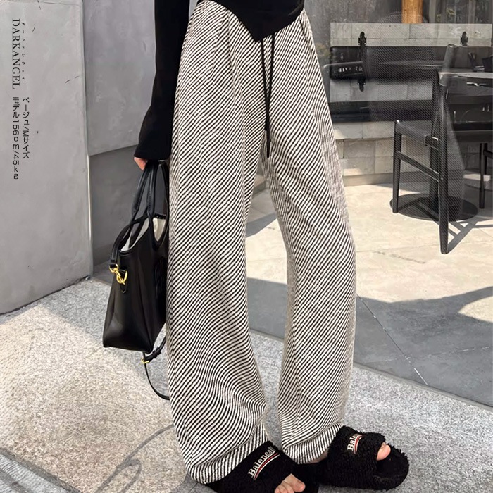 ラメ入りストライプタックワイドパンツ□納期目安：即納