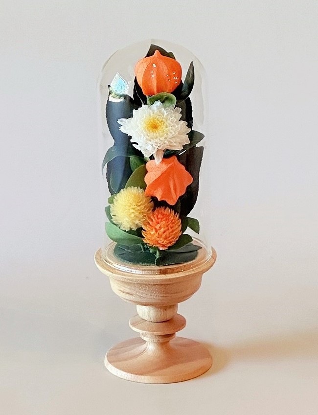 小さな仏花 ガラスドーム花器 ミニサイズ プリザーブドフラワー
