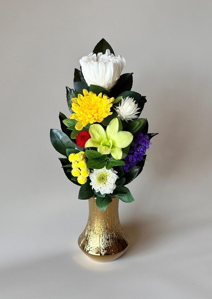 プリザーブドフラワー仏花SSサイズ (花丈17cm 下部ワイヤー含まず） 器