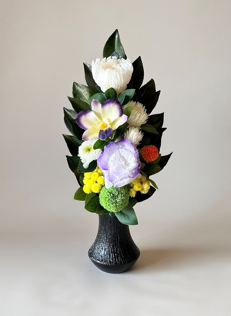 プリザーブドフラワー仏花Sサイズ (花丈21cm 下部ワイヤー含まず） 器