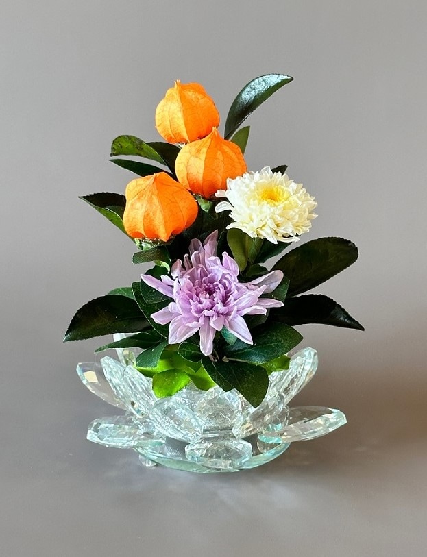 プリザーブドフラワーお供え花 プチロータス ホオズキ（高さ14cm
