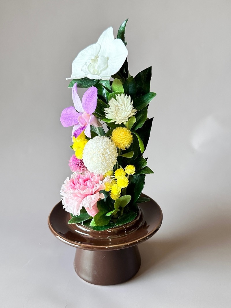 特選仏花　ジャンボサイズ　2点ドーム入り　胡蝶蘭 プリザーブドフラワー　造花無し プリザーブドフラワー仏花 ガラスドーム大 胡蝶蘭（全高27cm