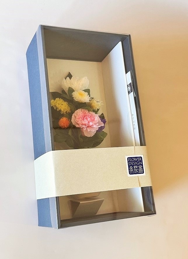 プリザーブドフラワー仏花Sサイズ (花丈21cm 下部ワイヤー含まず） 器