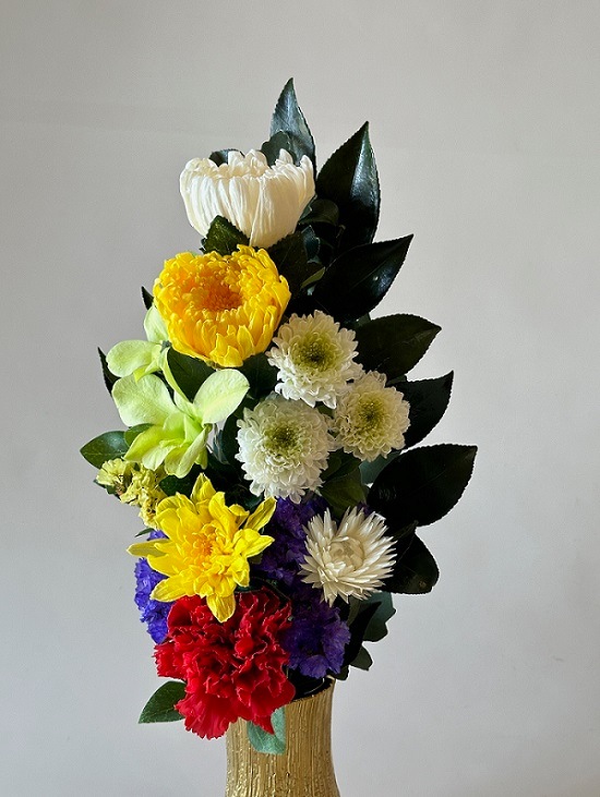 プリザーブドフラワー仏花Lサイズ （花丈27cm 下部のワイヤー含まず