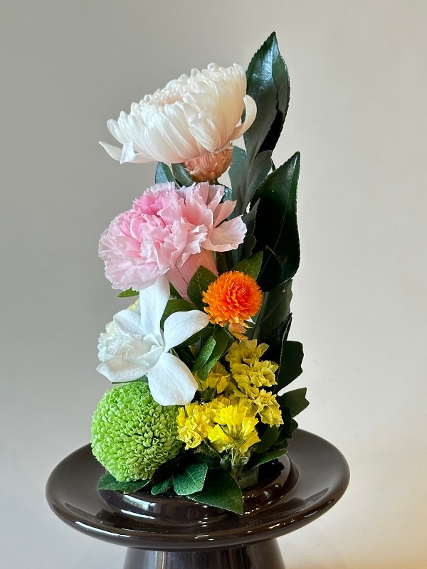 プリザーブドフラワー仏花 ガラスドーム大 菊（全高27cm