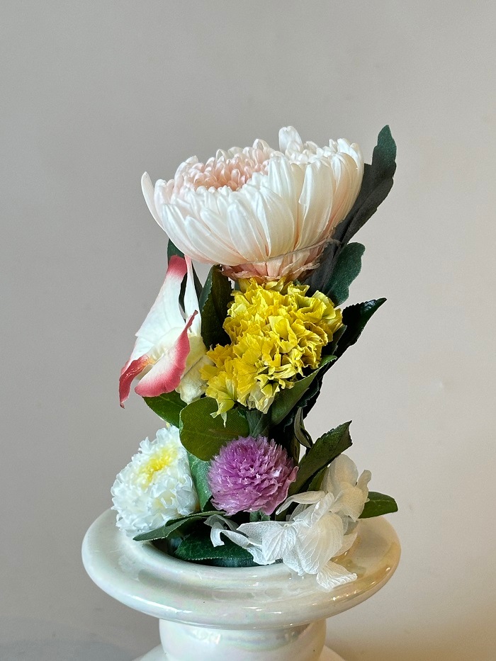 プリザーブドフラワー仏花 ガラスドーム小 菊（全高18cm