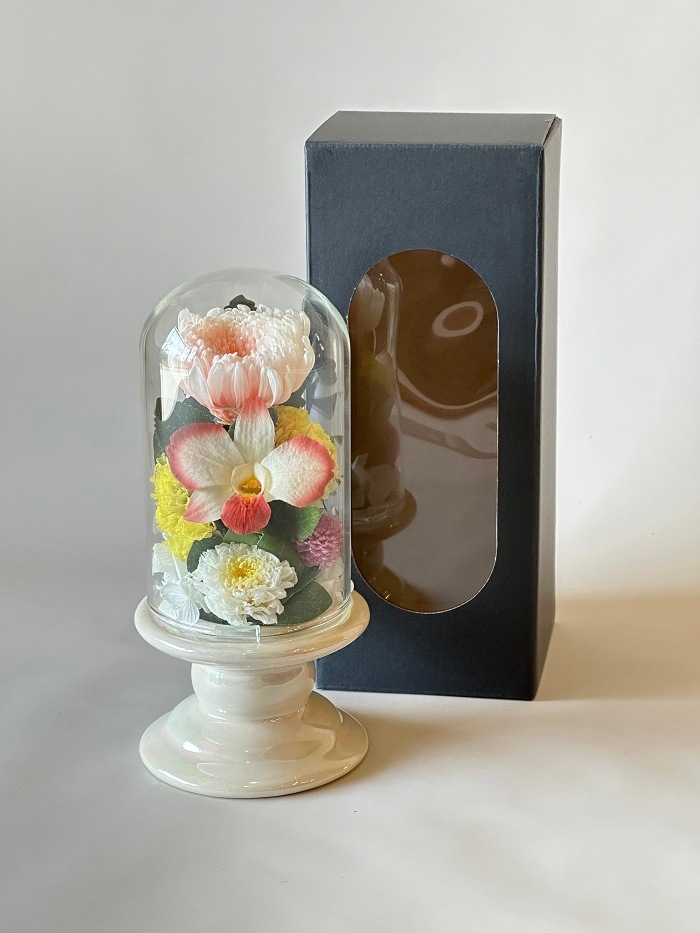 プリザーブドフラワー仏花 ガラスドーム小 菊（全高18cm