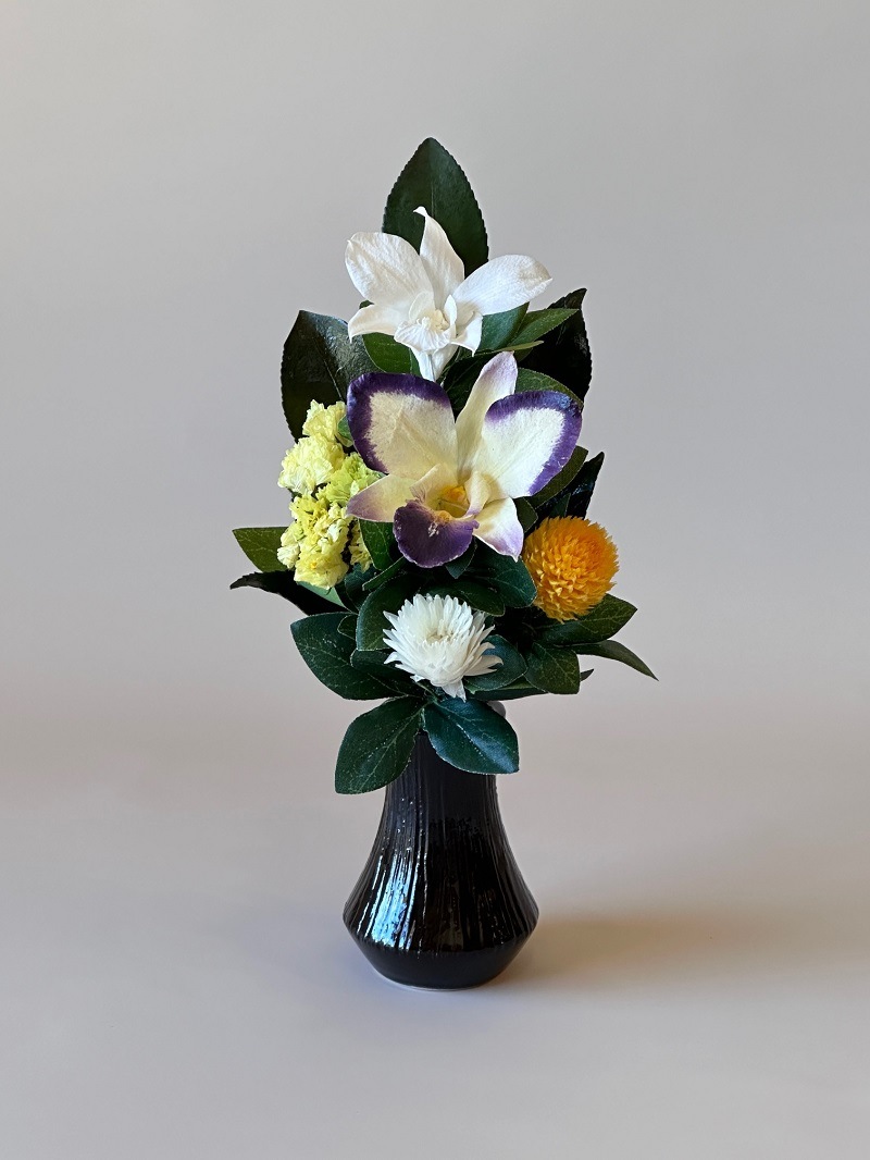 プリザーブドフラワー仏花3Sサイズ 高さ20cm (花丈13cm＋器7cm） 器付