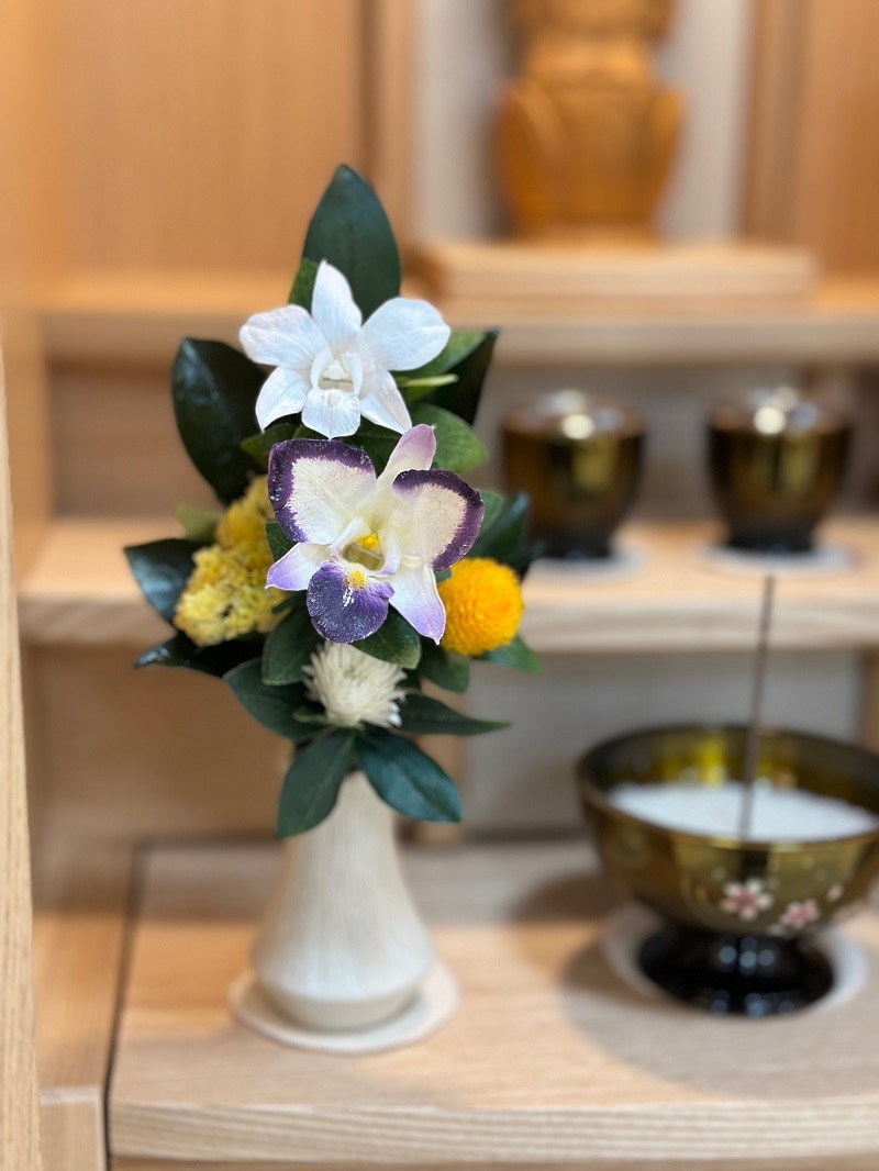 プリザーブドフラワー仏花3Sサイズ 高さ20cm (花丈13cm＋器7cm） 器付