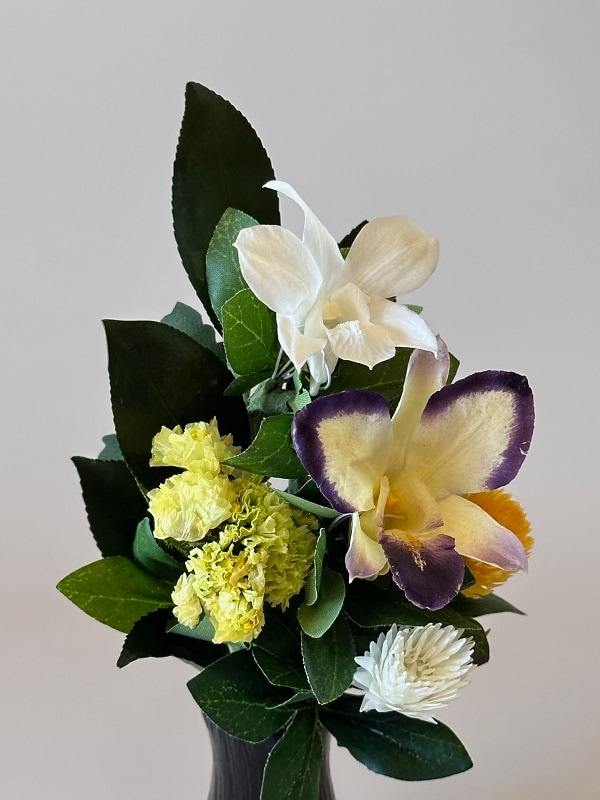 プリザーブドフラワー仏花3Sサイズ 高さ20cm (花丈13cm＋器7cm） 器付