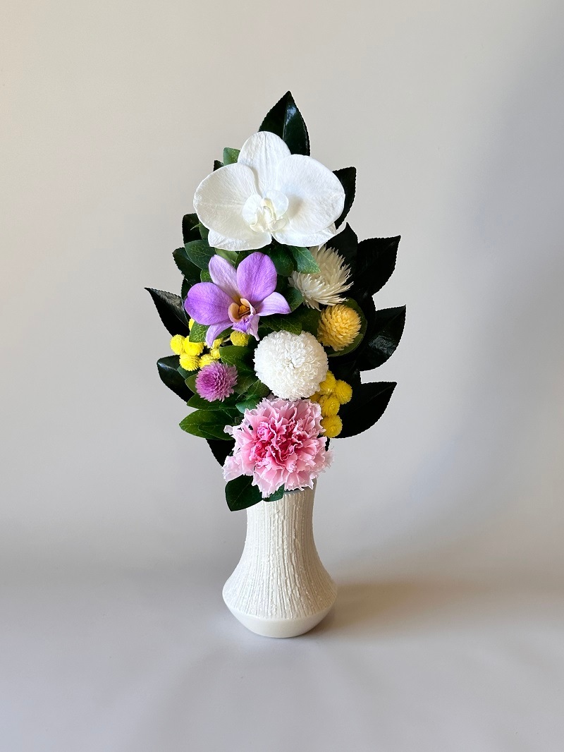 プリザーブドフラワー仏花Sサイズ 高さ30cm (花丈21cm ＋器9cm） 器付タイプ | 仏花・仏壇用,プリザーブドフラワー仏花,小さい ...