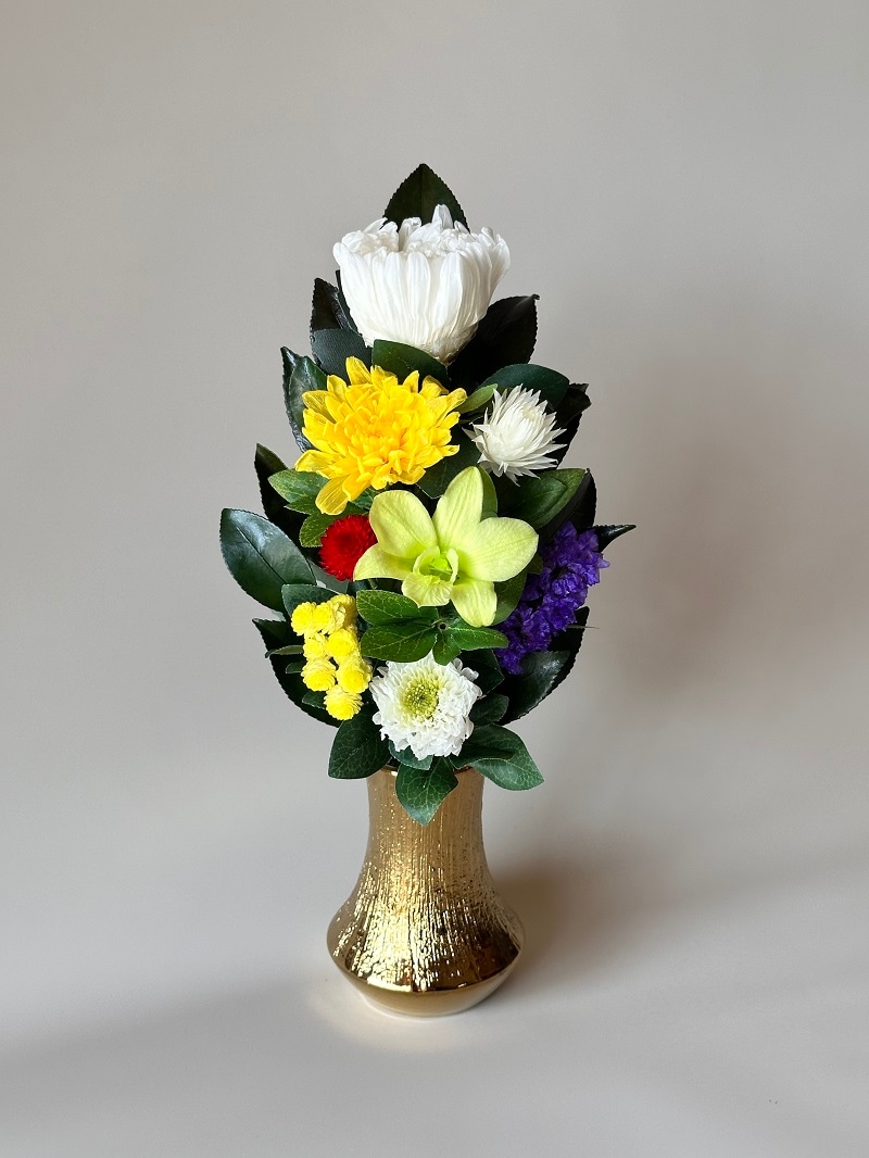 プリザーブドフラワー仏花SSサイズ 高さ26cm (花丈17cm ＋器9cm） 器付
