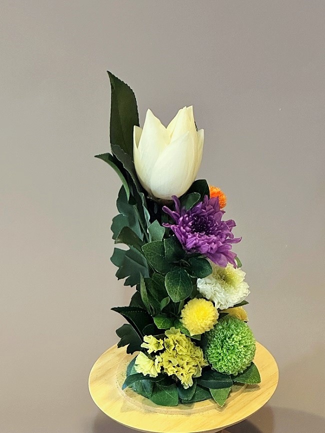 プリザーブドフラワー仏花 ガラスドーム大 蓮（全高27cm） | お供え花