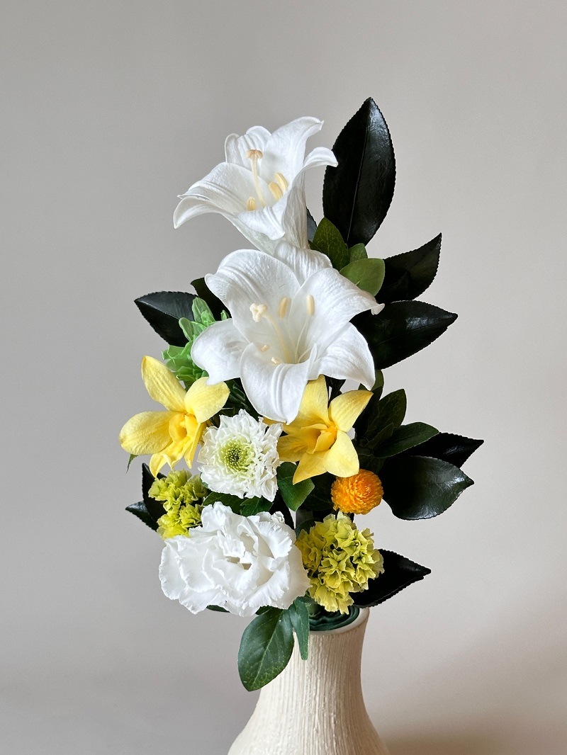 プリザーブドフラワー仏花Mサイズ 高さ35cm（花丈24cm＋器11cm） 器付タイプ | 仏花・仏壇用,プリザーブドフラワー仏花,大きい ...