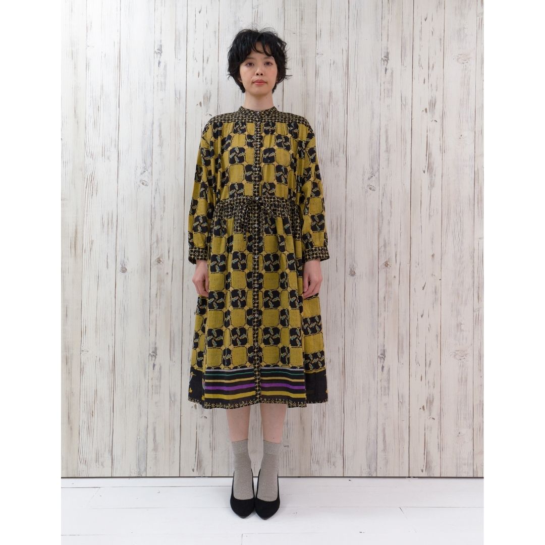 junmikami 淡黄色ロングワンピース ワンピース ハミングバード/ワンピース,プリントワンピース