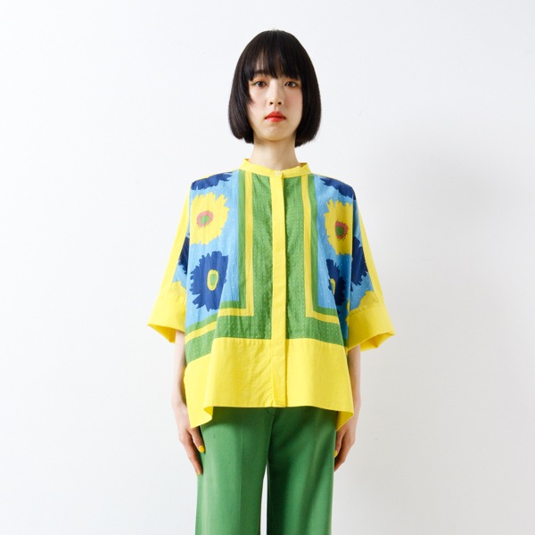 20%OFF】ブラウス ビッグフラワー/柄ブラウス ,コットンブラウス
